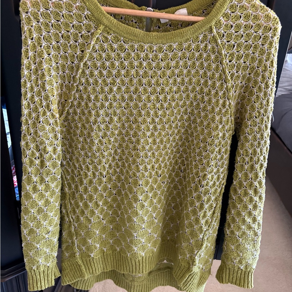 Moth Green Crew Neck Sweater with Textured Design
